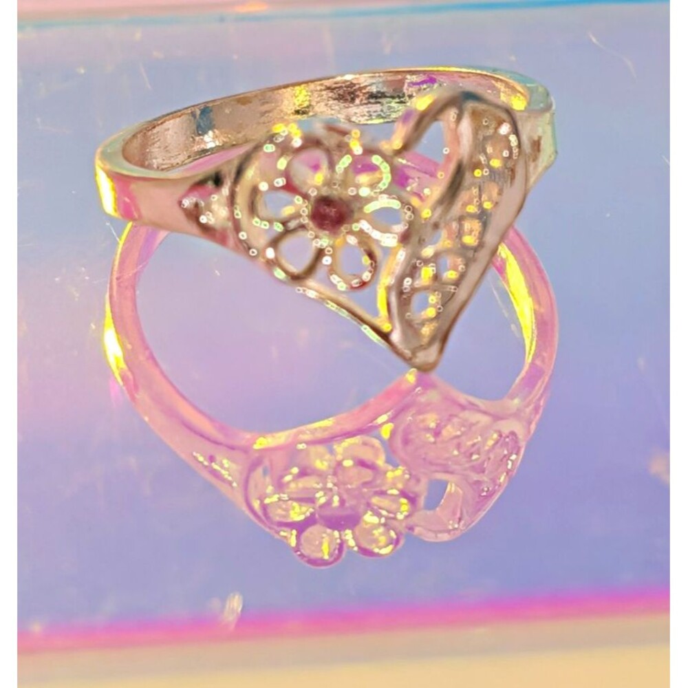 Vintage Y2K 925 Sterling Silver Floral Heart Ring Size 6 5g Openwork Flower